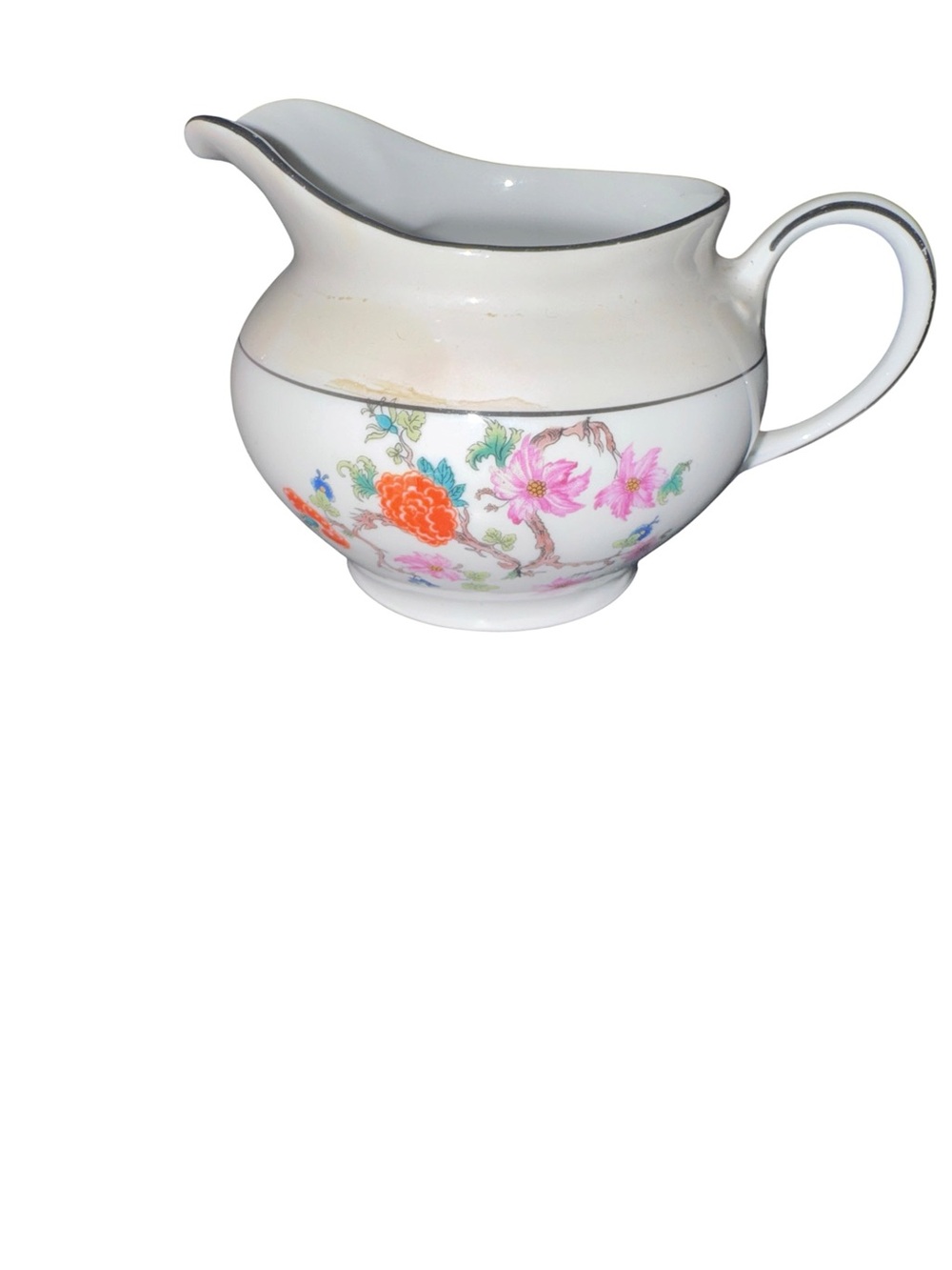 Vintage Bavaria Floral Porcelain Creamer Silver Trim Crown Marked